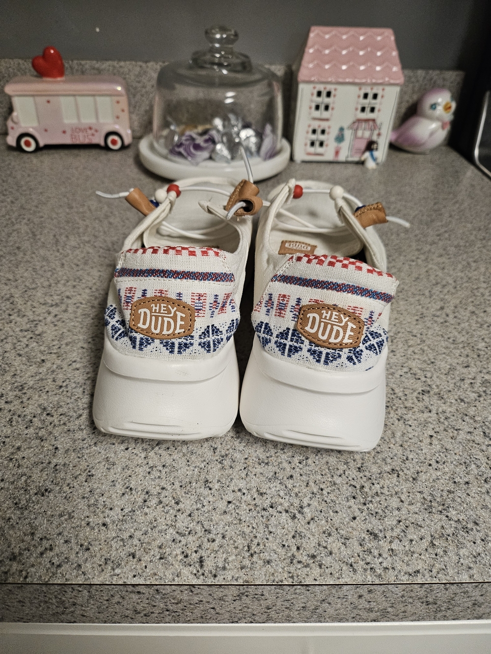 Hey Dude Women's Cream Canvas Slip-On Flats with Red & Blue Bead Accents - Picture 3 of 11